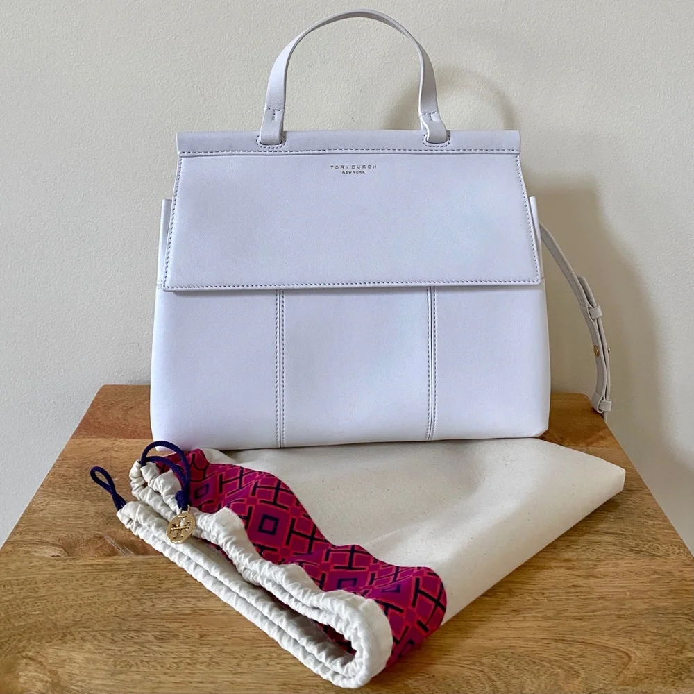 Tory Burch White Block T Leather Satchel Bag